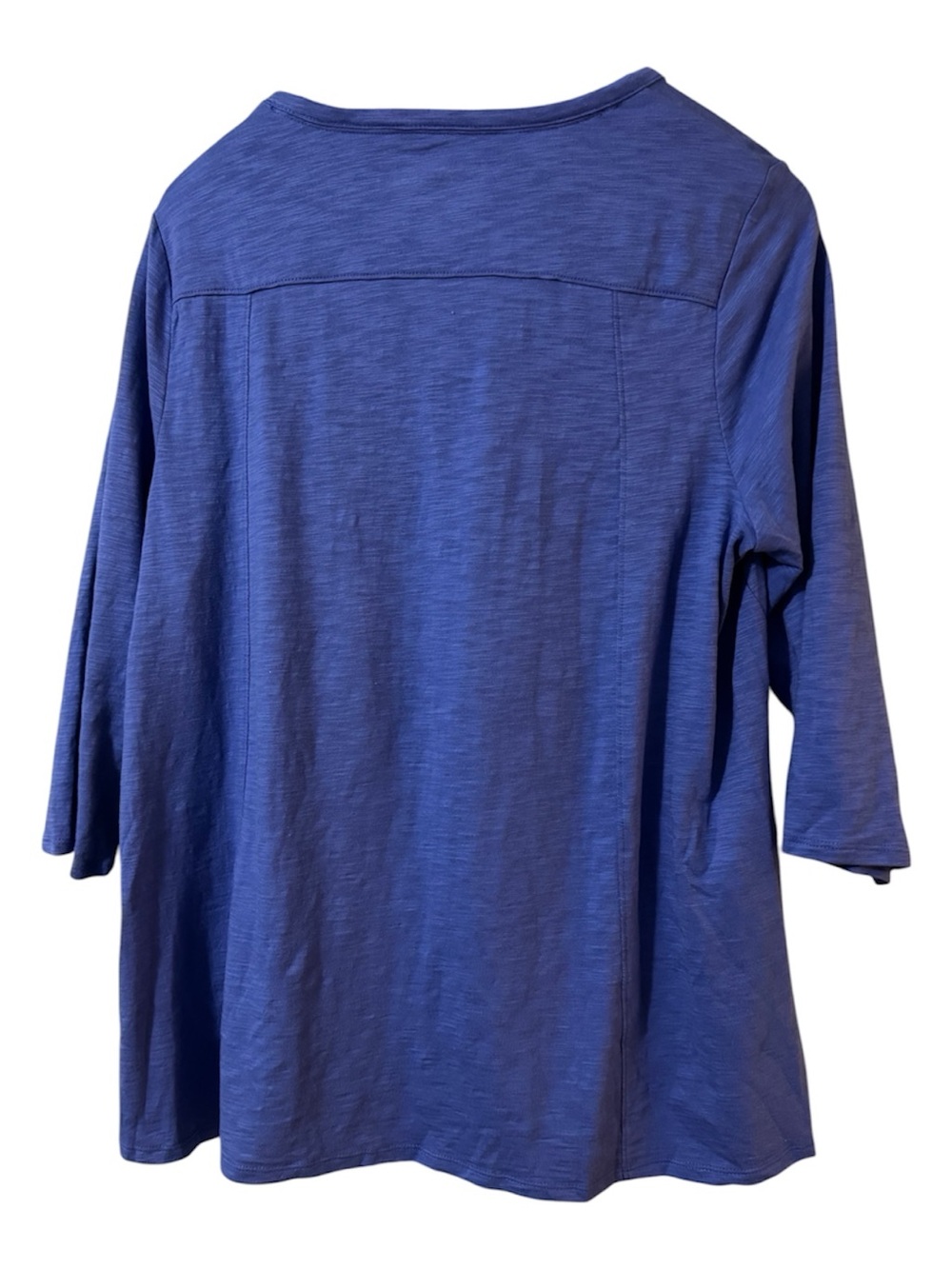 Chico's Amparo Blue Cotton Slub Hi-Lo 3/4 Sleeve Tee Top Size 3 NWT - Picture 2 of 4